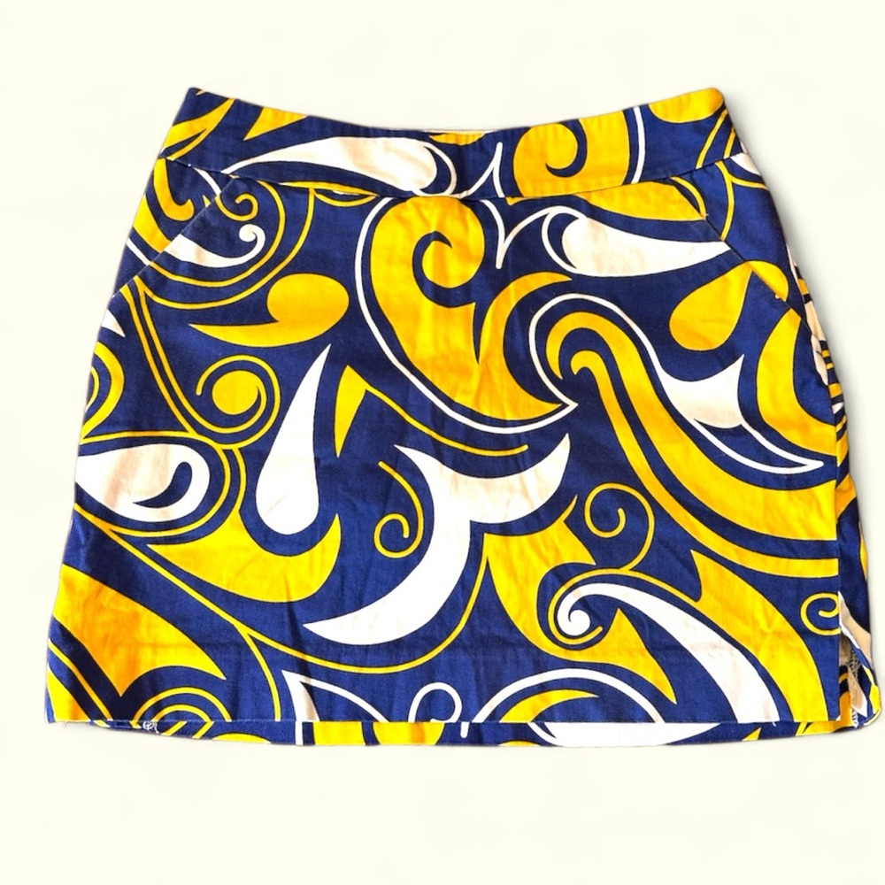 Loudmouth size 2‎ golf skort, blue&gold , side zipper, white shorts underneath